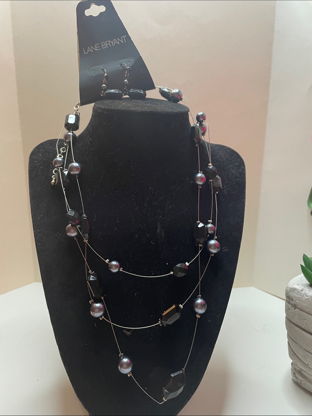 Lane Bryant Black and Layered Bead Necklace